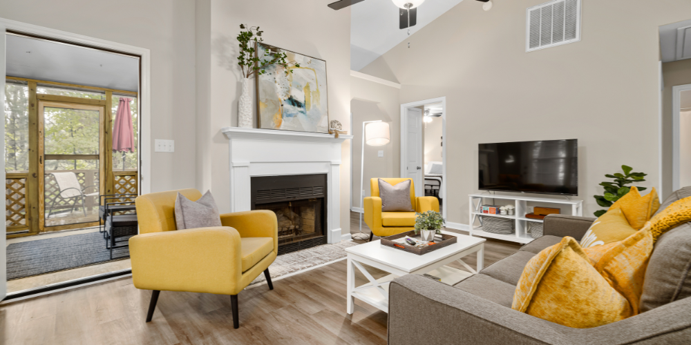 ESL lesson on vocabulary for living room furniture, decor, and household items.