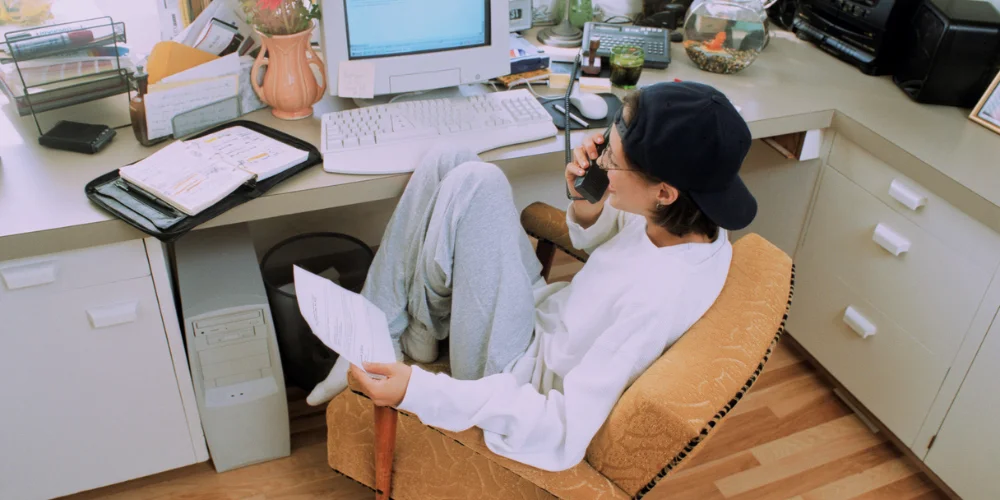 ESL lesson on home office vocabulary and remote work communication skills.