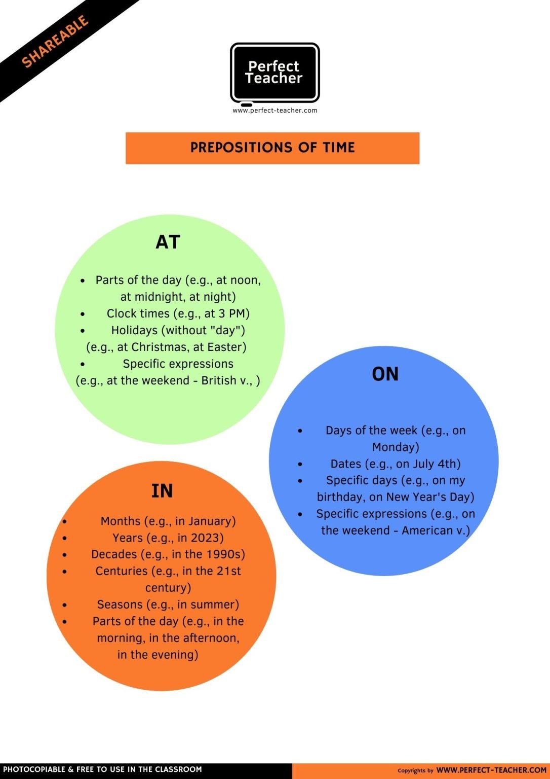 PREPOSITIONS OF TIME: AT, ON, IN
